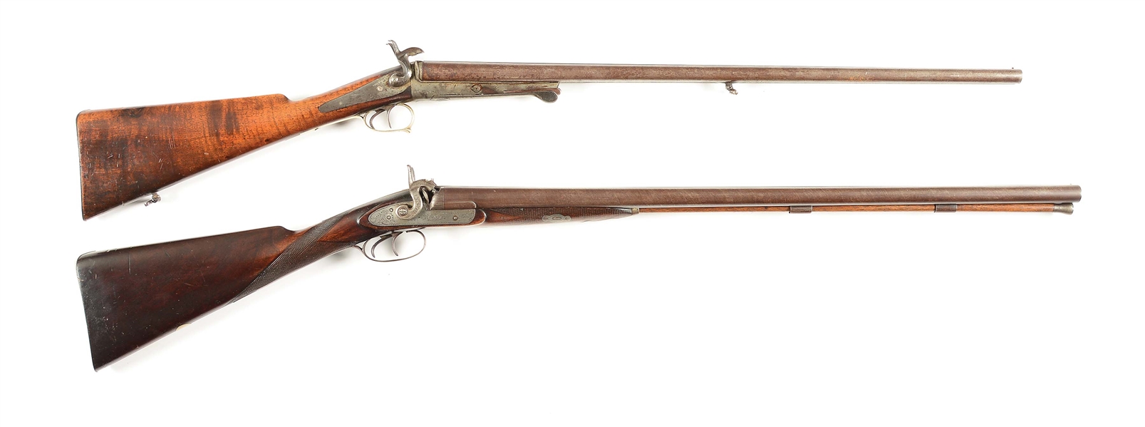 (A) LOT OF 2: UNKNOWN AND W & C SCOTT AND SON PERCUSSION SHOTGUNS.