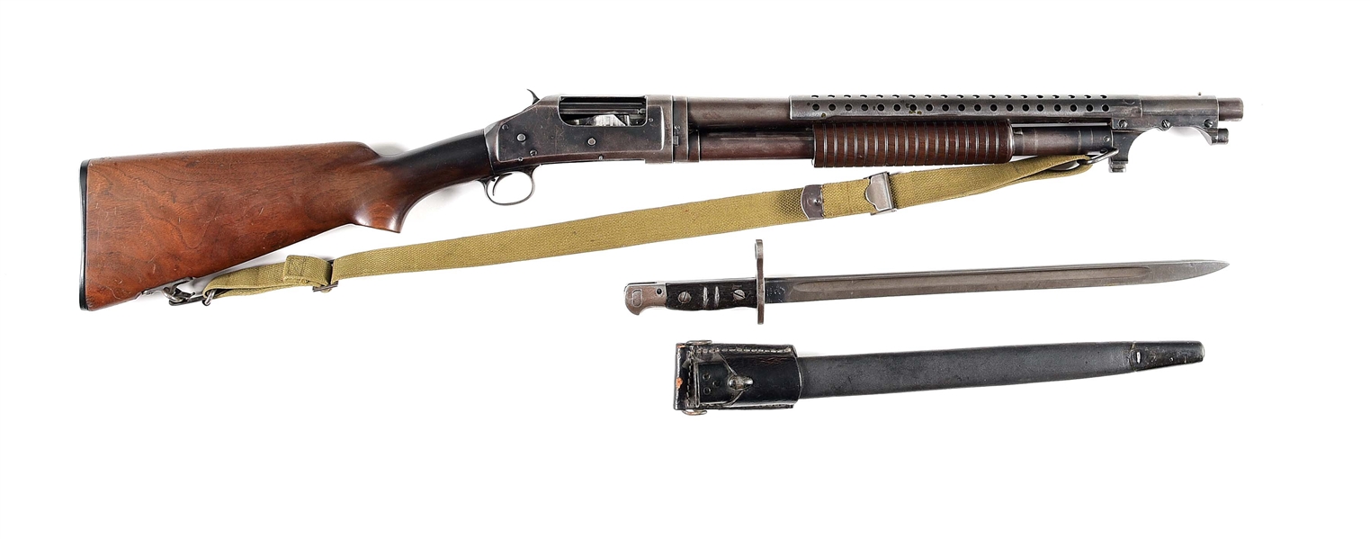 (C) WINCHESTER 1897 TRENCH STYLE SLIDE ACTION SHOTGUN WITH BAYONET.