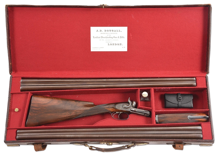 (A) J.D. DOUGALL HAMMERFIRE SIDE BY SIDE SIDELEVER SIDELOCK SHOTGUN WITH CASE & ACCESSORIES.