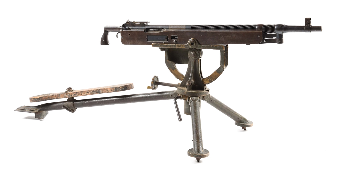 (N) SCARCE AND FUN TO SHOOT LOW SERIAL NUMBER MARLIN MANUFACTURED “DIGGER” MACHINE GUN ON ORIGINAL TRIPOD (CURIO AND RELIC).