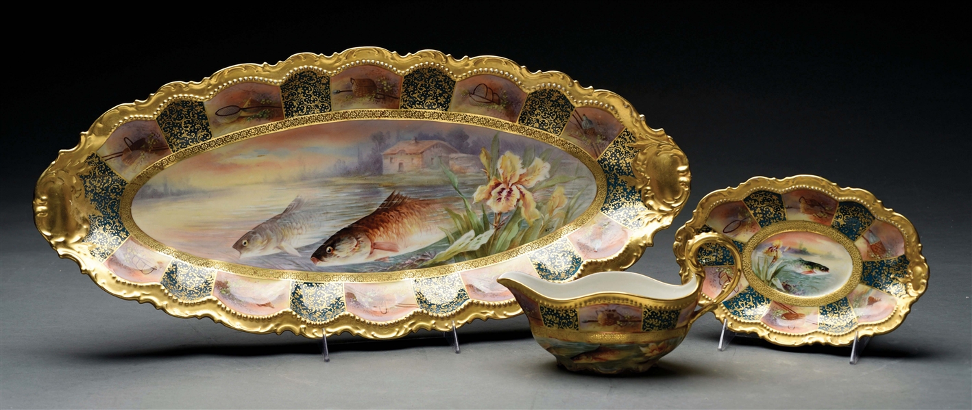 EXQUISITE LIMOGE FRANCE CORONET FISH SERVING PLATE SIGNED SENA. 