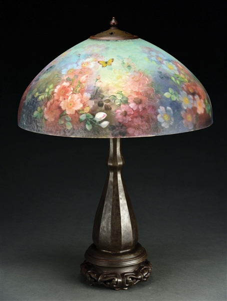 HANDEL BUTTERFLY AND ROSE TABLE LAMP.