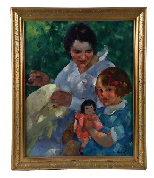 MARTHA WALTER (AMERICAN, 1875 - 1976) PORTRAIT OF A MOTHER AND DAUGHTER WITH HER DOLL.