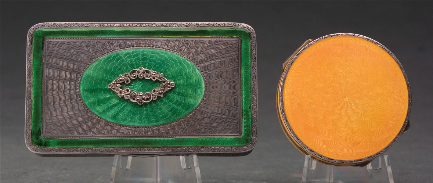 LOT OF TWO ENAMELED COMPACTS.