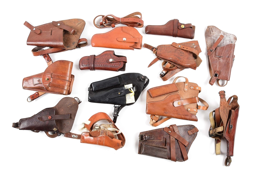 LOT OF 12: ASSORTED LEATHER HOLSTERS.