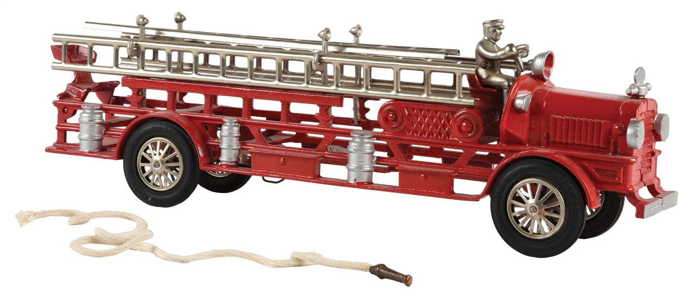 CAST-IRON HUBLEY LARGE SIZE FIRE LADDER TRUCK.