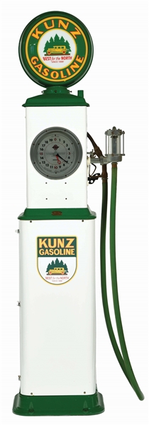 BENNETT CLOCK FACE GAS PUMP RESTORED IN KUNZ GASOLINE. 