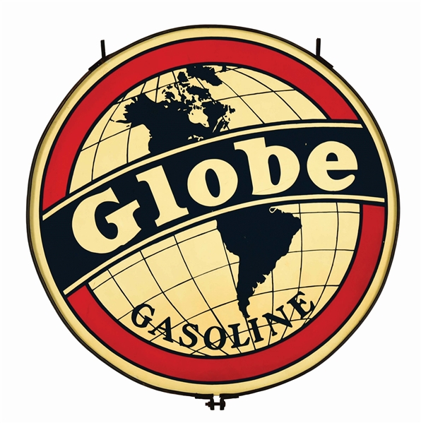 GLOBE GASOLINE TIN SERVICE STATION SIGN W/ ORIGINAL RING.