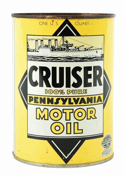 CRUISER MOTOR OIL ONE QUART CAN W/ NAVAL SHIP GRAPHIC.