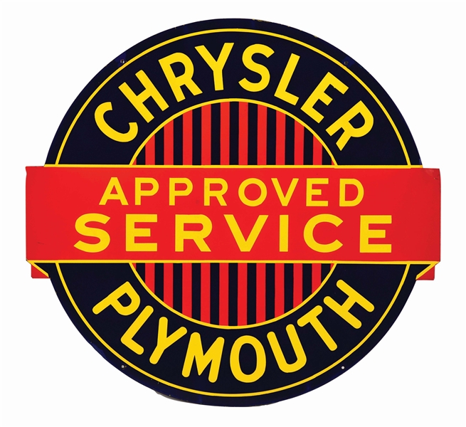 CHRYSLER PLYMOUTH APPROVED SERVICE PORCELAIN SIGN. 