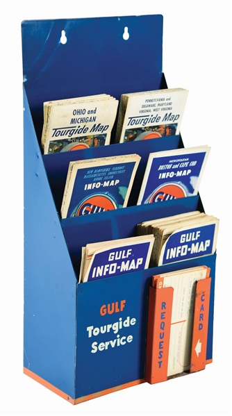 GULF TOUR GUIDE SERVICE METAL SERVICE STATION MAP DISPLAY RACK.