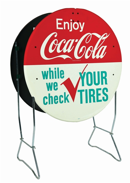 NEW OLD STOCK TIN COCA COLA SERVICE STATION TIRE RACK STAND.
