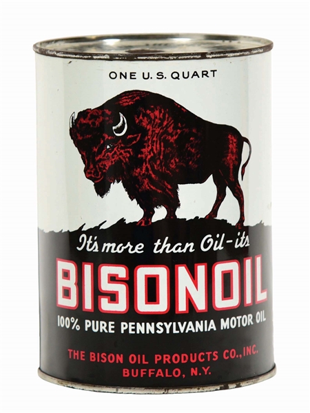 BISONOIL MOTOR OIL ONE QUART CAN W/ BISON GRAPHIC. 