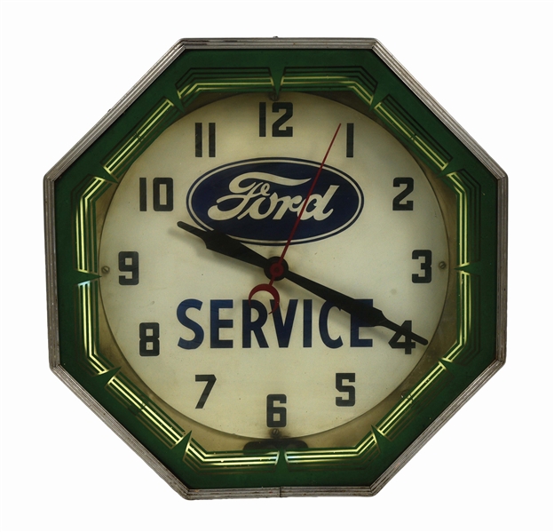FORD SERVICE NEON SERVICE STATION CLOCK.