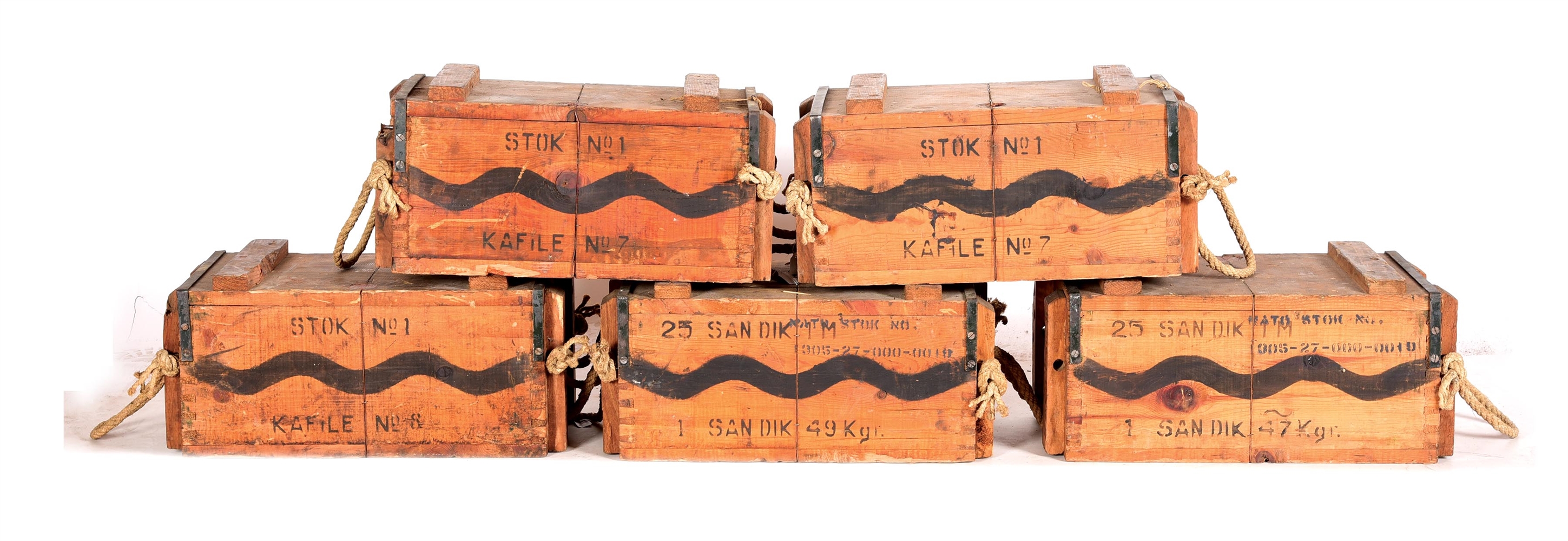 LOT OF 5: CRATES OF TURKISH 8MM MAUSER AMMUNITION (7000 ROUNDS).