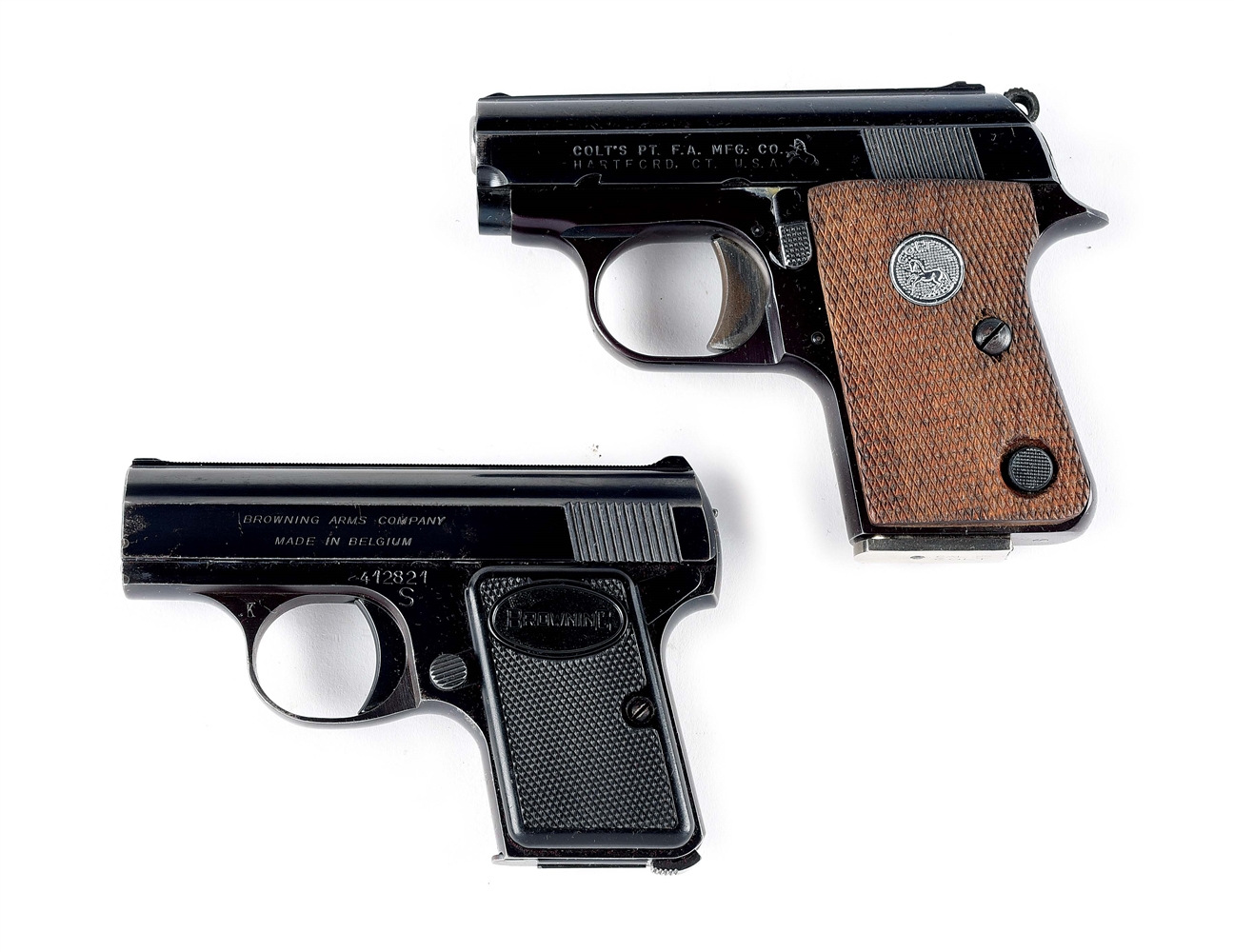 (C) LOT OF 2: COLT JUNIOR & BABY BROWNING SEMI-AUTOMATIC POCKET PISTOLS.