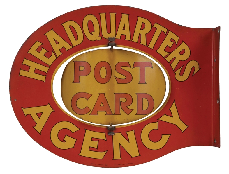 HEADQUARTERS POST CARD AGENCY FLANGE SIGN SPINNER.