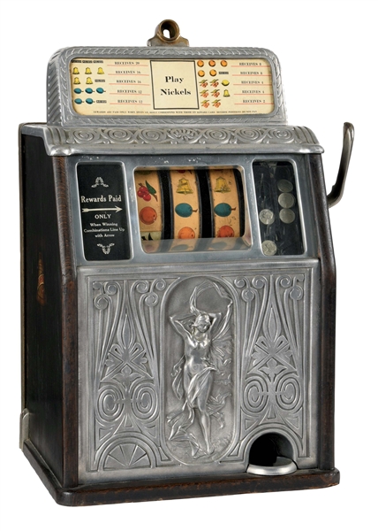 5¢ CAILLE BROS. SUPERIOR NUDE FRONT SLOT MACHINE.