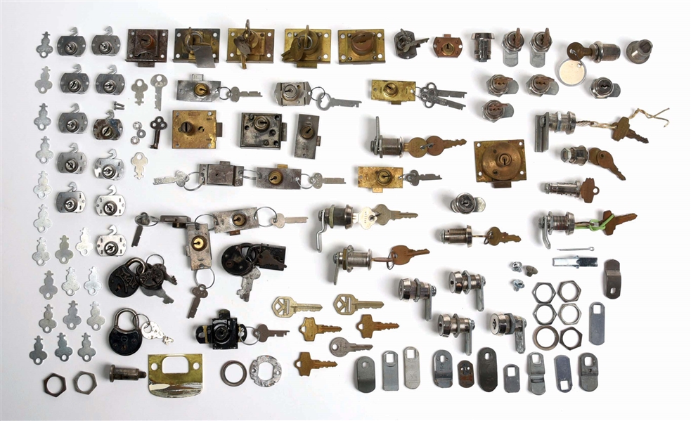 LARGE LOT OF COIN-OPERATED MACHINE LOCKS AND LOCKS PARTS.