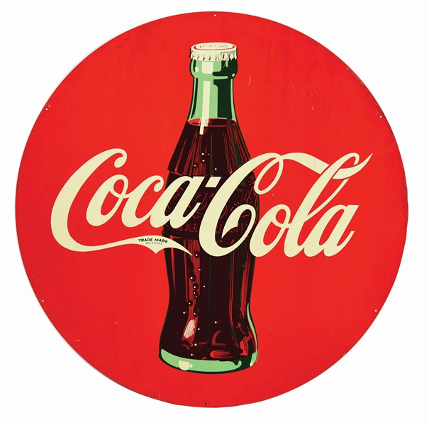 COCA COLA TIN SIGN W/ EARLY BOTTLE GRAPHIC. 