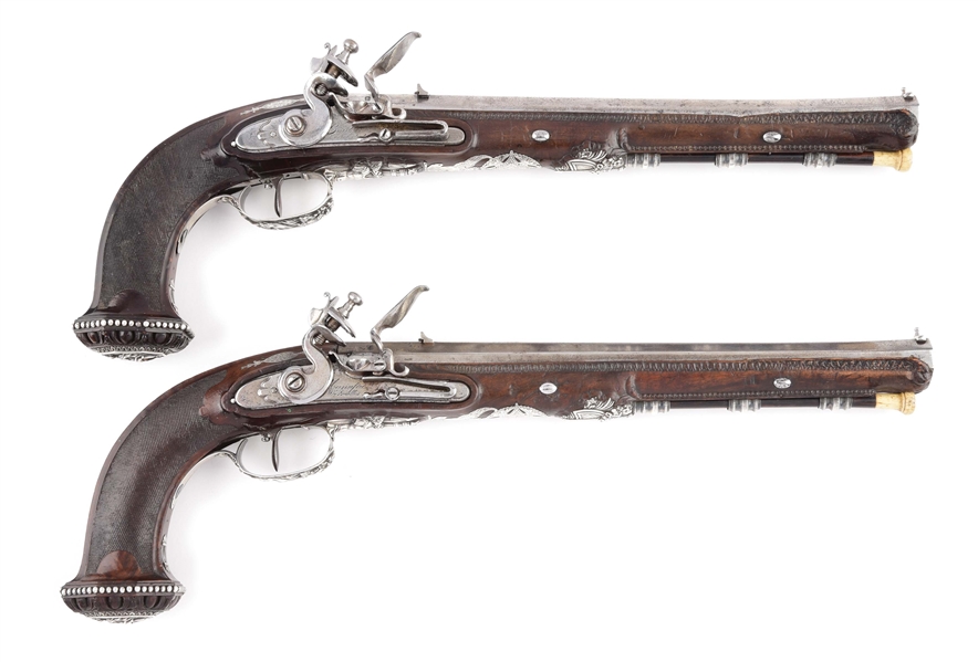 A RARE AND IMPRESSIVE PAIR OF PRESENTATION GRADE OFFICER’S FLINTLOCK PISTOLS BY NICHOLAS BOUTET A VERSAILLES, CIRCA 1800, FROM THE COLLECTION OF DR. JOHN LATTIMER.