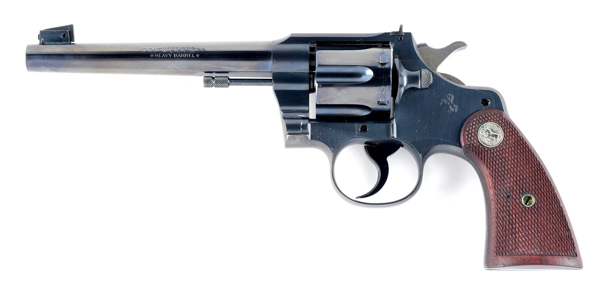 (C) SCARCE COLT HEAVY BARREL OFFICERS MODEL TARGET .32 CALIBER DOUBLE ACTION REVOLVER WITH ORIGINAL MATCHING FACTORY BOX.