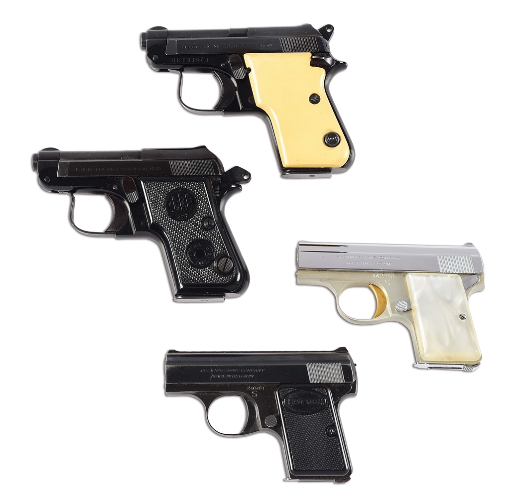 (C) LOT OF FOUR BERETTA AND BROWNING SEMI AUTOMATIC POCKET PISTOLS 