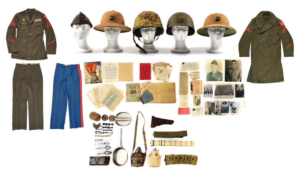 EXTENSIVE WWII USMC FATHER AND SON UNIFORM AND EPHEMERA GROUPING