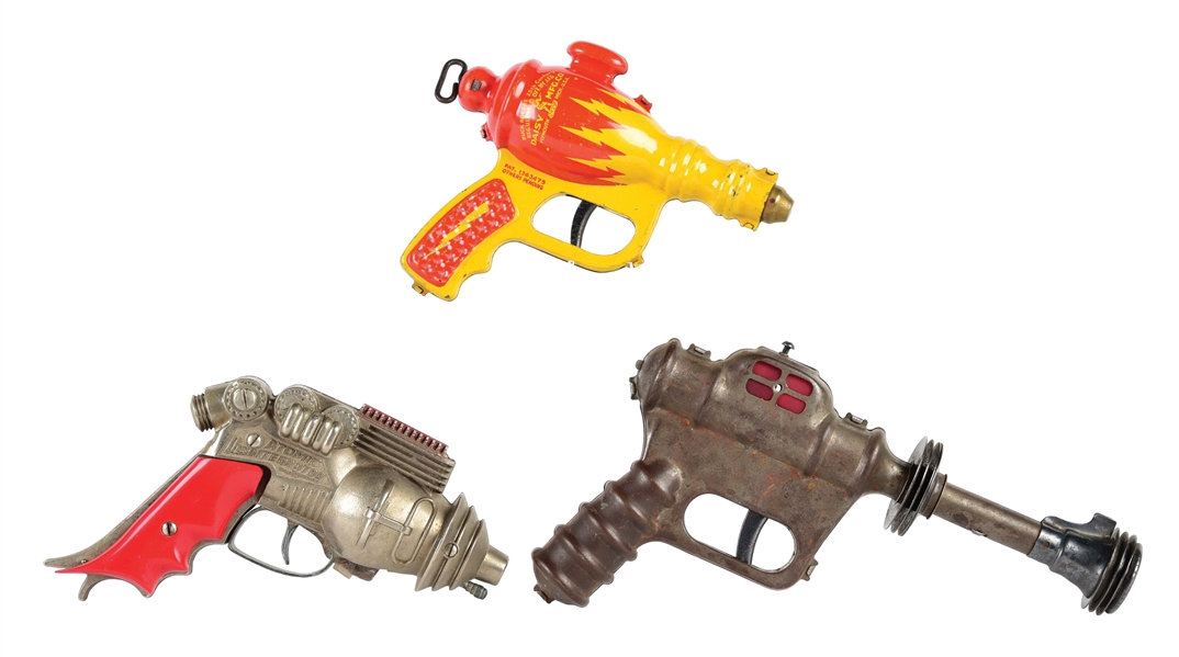 LOT OF 3: AMERICAN MADE TOY SPACE GUNS.