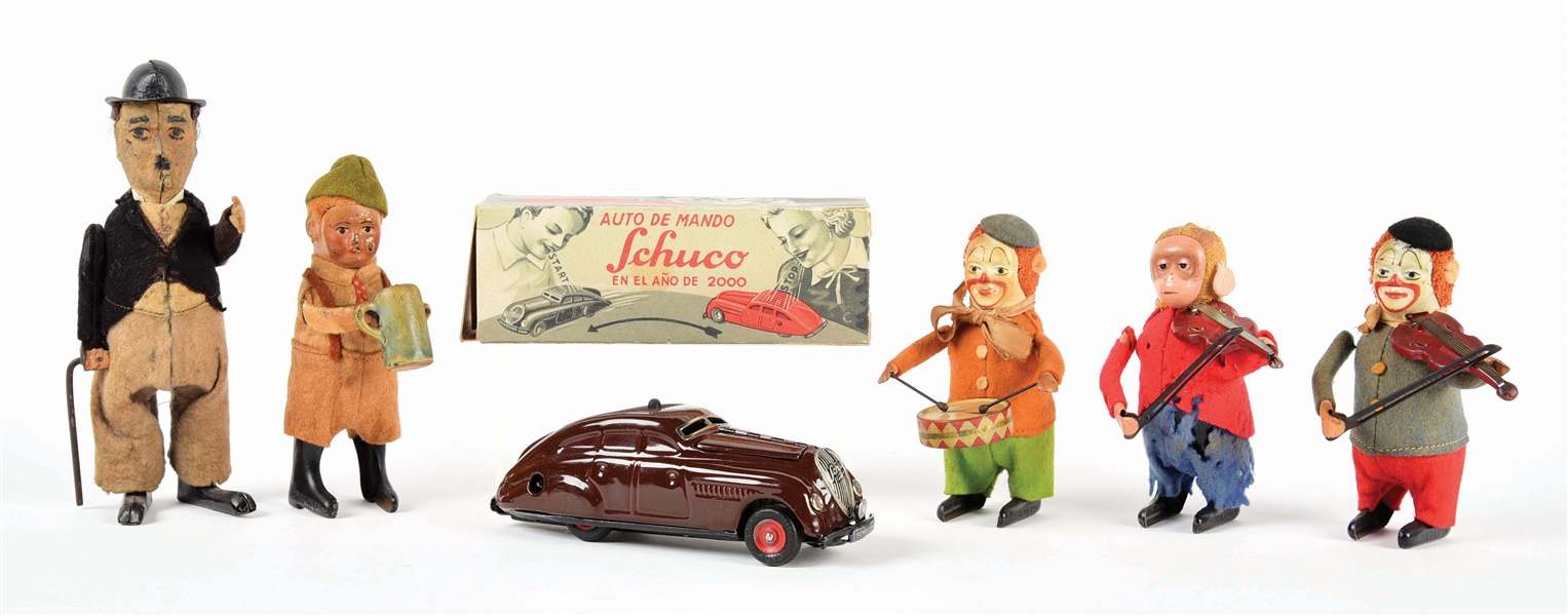 LOT OF 6: SCHUCO CAR AND FIGURES.