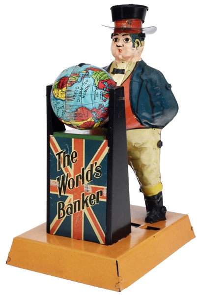 THE WORLDS BANKER TIN MECHANICAL BANK.