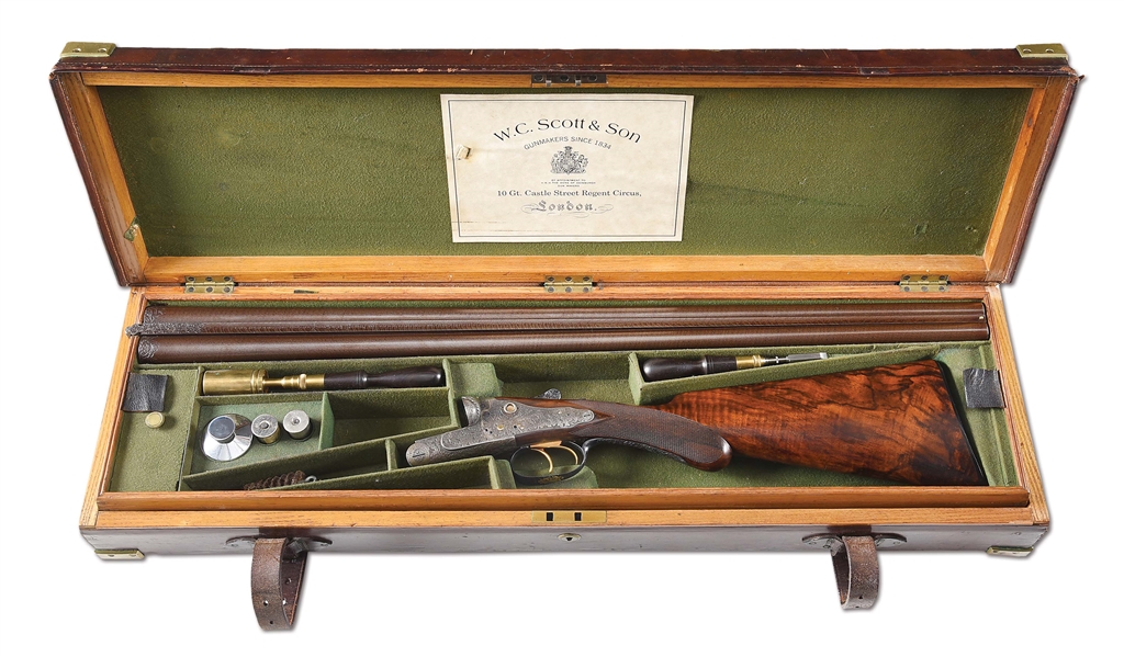 (A) RARE AND DESIRABLE WC SCOTT PREMIER EXTRA SPECIAL SIDE BY SIDE SHOTGUN WITH CASE.