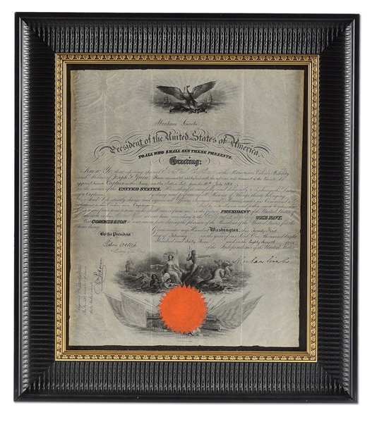FRAMED NAVY CAPTAIN APPOINTMENT DOCUMENT SIGNED BY ABRAHAM LINCOLN