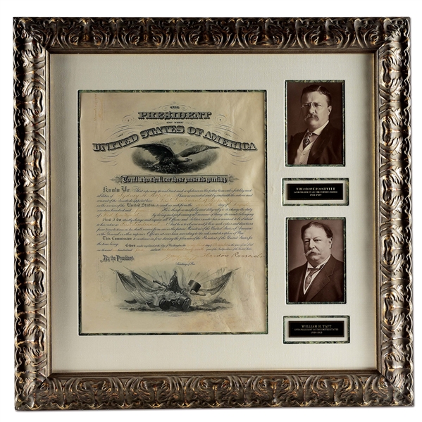 FRAMED DOCUMENT SIGNED BY THEODORE ROOSEVELT AND WILLIAM TAFT