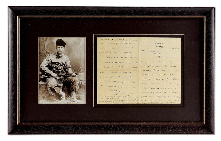 FRAMED LETTER DESCRIBING HUNTING WRITTEN BY THEODORE ROOSEVELT