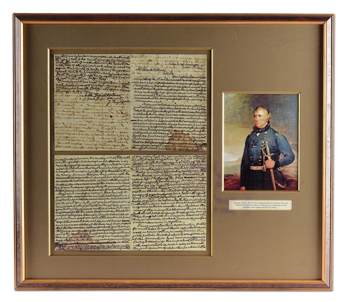 FRAMED POLITICAL LETTER BY ZACHARY TAYLOR REGARDING HIS PRESIDENTIAL NOMINATION.