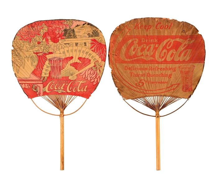 PAIR OF EARLY COCA-COLA FOLD-OUT HAND FANS.