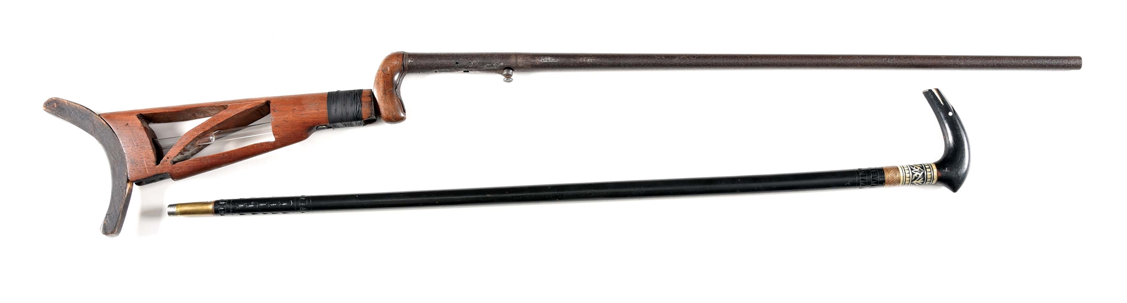 (A) LOT OF 2: DAYS PATENT UNDERHAMMER PERCUSSION CANE GUN AND CANE SWORD.