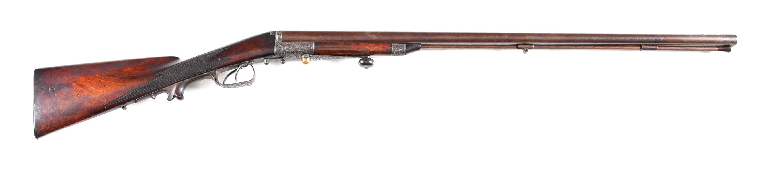 (A) HISTORICALLY IMPORTANT ROENNE ROTARY LEVER 12 GAUGE SHOTGUN, PART OF THE CONVERSION FROM PERCUSSION TO BREECHLOADER.