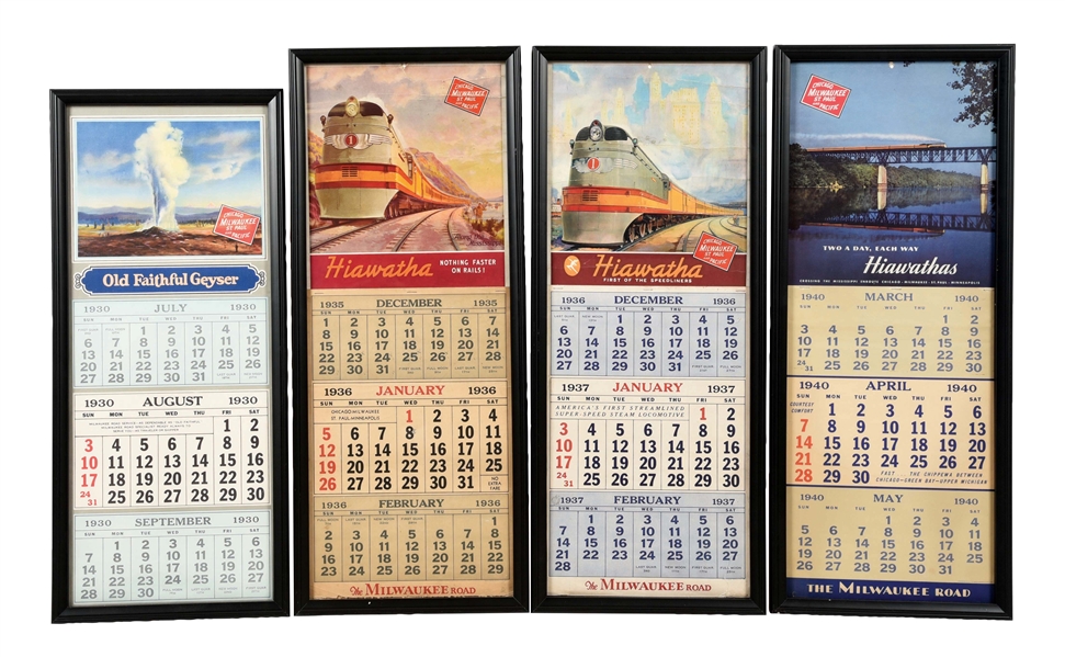 LOT OF 4: 1930, 35, 36, AND 40 MILWAUKEE ROAD CALENDARS.