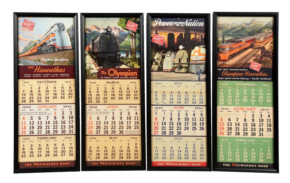LOT OF 4: 1941, 42, 43, AND 46 MILWAUKEE ROAD CALENDARS.