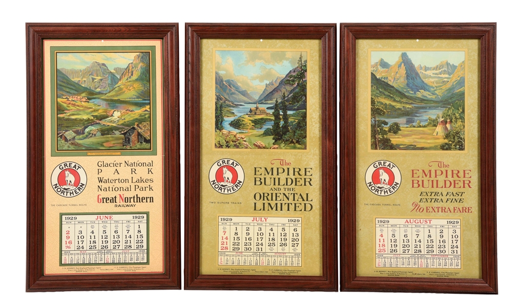 LOT OF 3: 1929 GREAT NORTHERN CALENDARS.