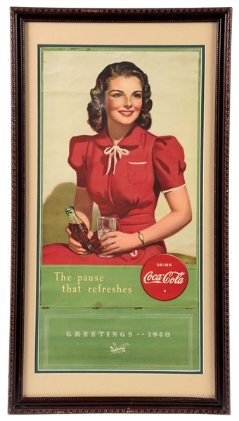 COCA-COLA GREETINGS 1940 FRAMED ADVERTISMENT.