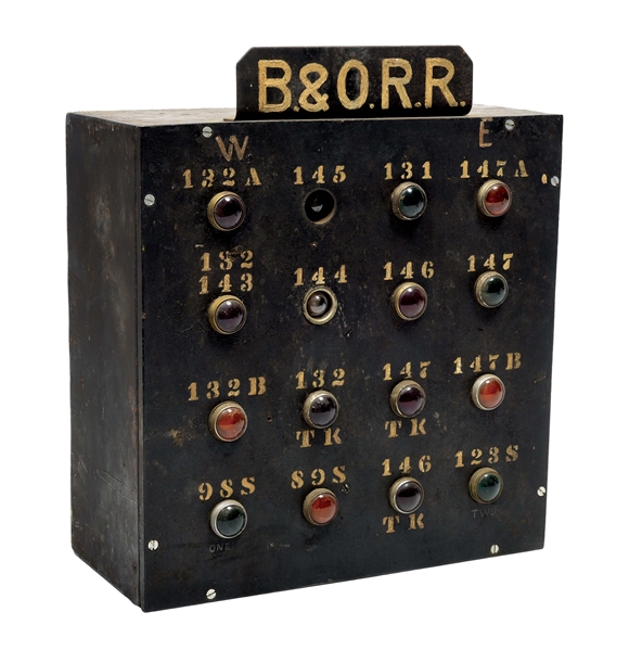 B & O R. R. SIGNAL INDICATION BOX WITH CHECK CIRCUIT LIGHTS.