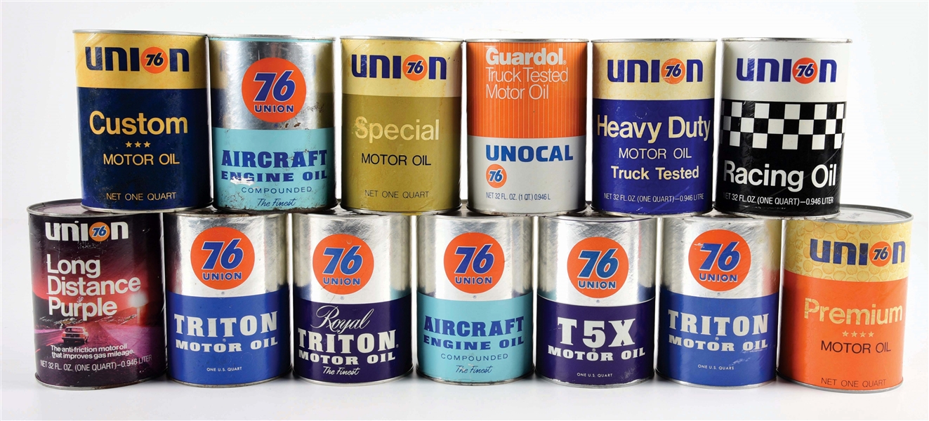 LOT OF 13: UNION 76 MOTOR OIL ONE QUART CANS. 