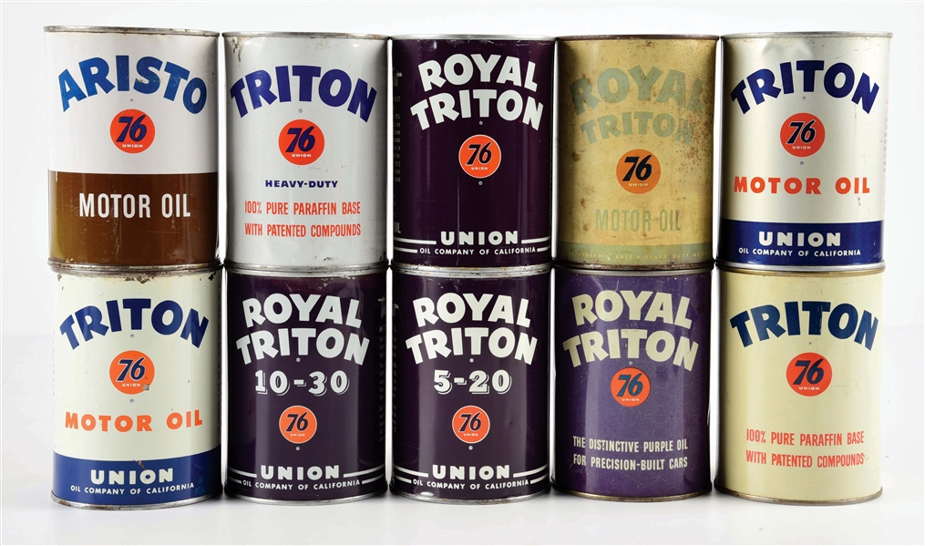 LOT OF 10: UNION 76 MOTOR OIL ONE QUART CANS. 