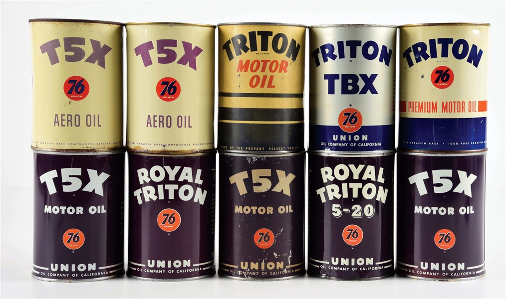 LOT OF 10: UNION 76 MOTOR OIL ONE QUART OIL CANS. 