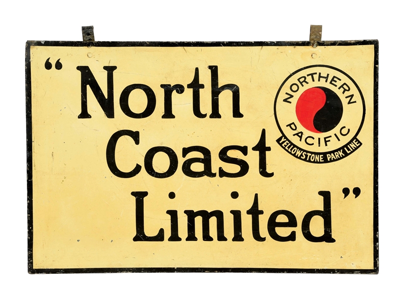 NOTHERN PACIFIC YELLOWSTONE PARK LINE NORTH COAST LIMITED HAND PAINTED METAL SIGN.