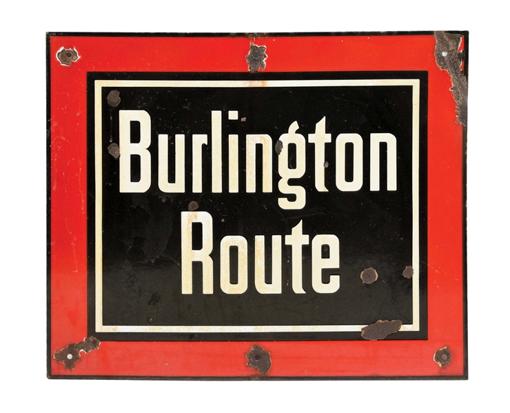 THE BURLINGTON ROUTE PORCELAIN RAILWAY SIGN.