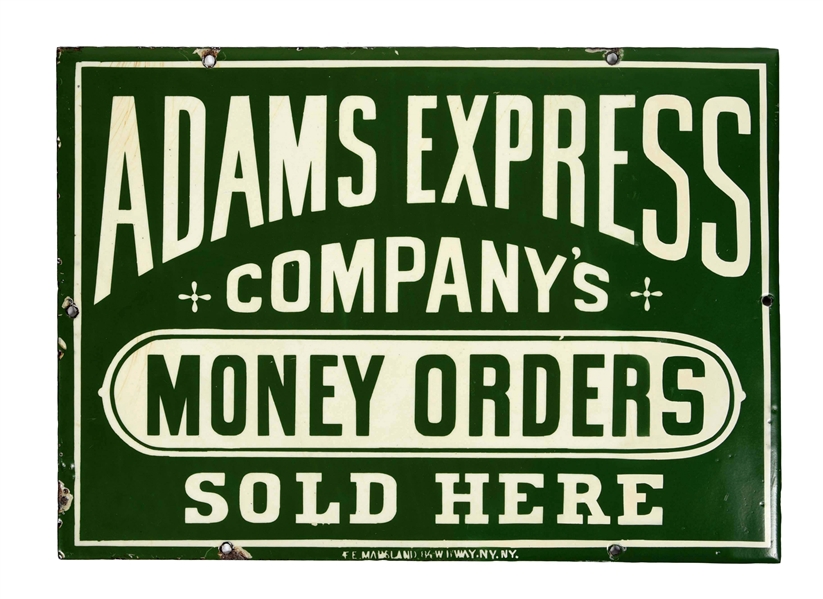 ADAMS EXPRESS MONEY ORDERS SOLD HERE PORCELAIN SIGN.